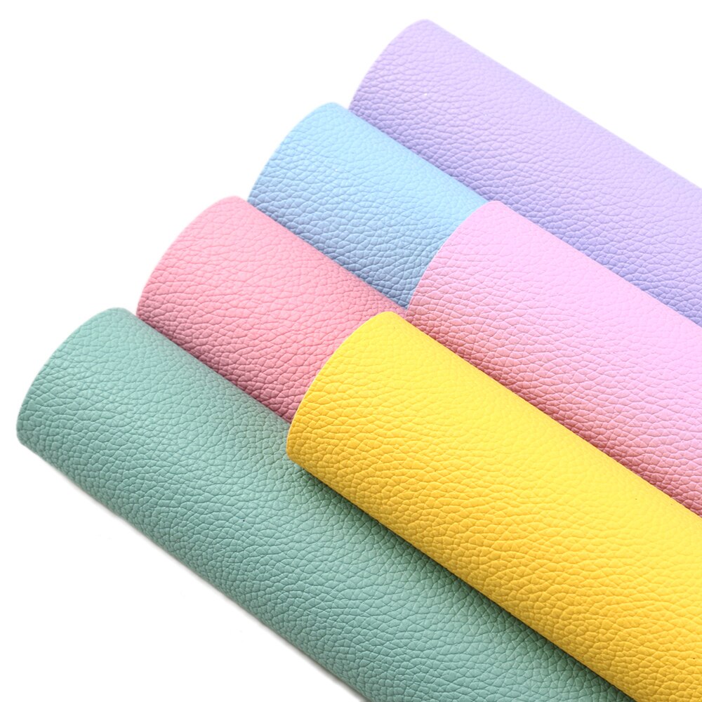 6 Stks/set Effen Kleur Litchi Grain Vinyl Stof Faux Lederen Sheet Set Voor Oorbellen Hairbow Handtas Maken, 1Yc9793