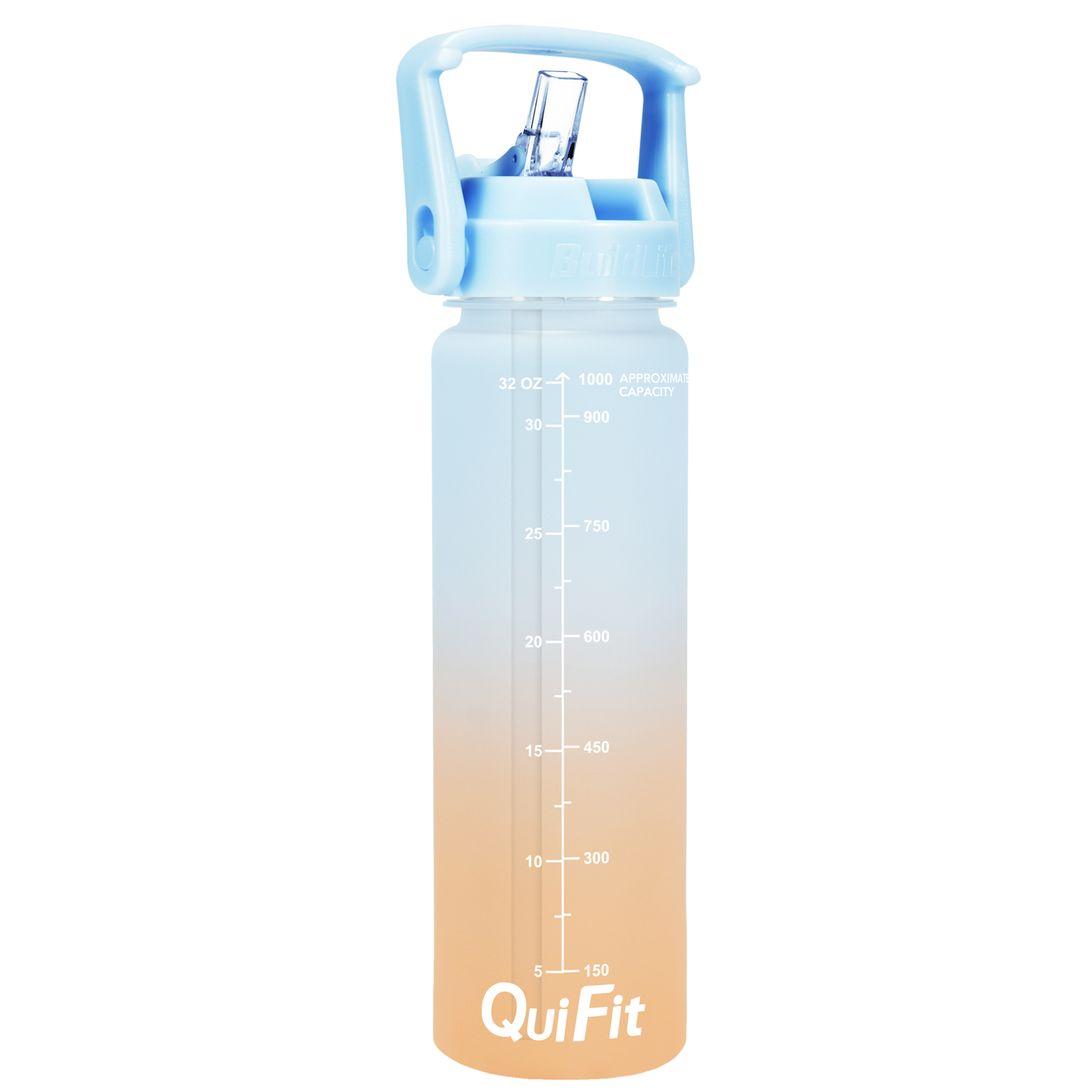 Quifit 1L 32oz Water Bottle With Straw Tritan BPA Free Sports Outdoor Camping Cup 32OZ Drinking Wide Mouth Leakproof: Light BlueA-Orange