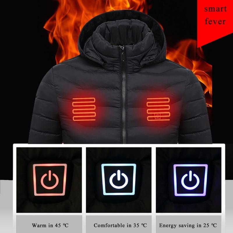 Heren winter warme usb-verwarmingsjassen jassen slimme thermostaat effen capuchon verwarmde parka's waterdichte warme buitenjassen