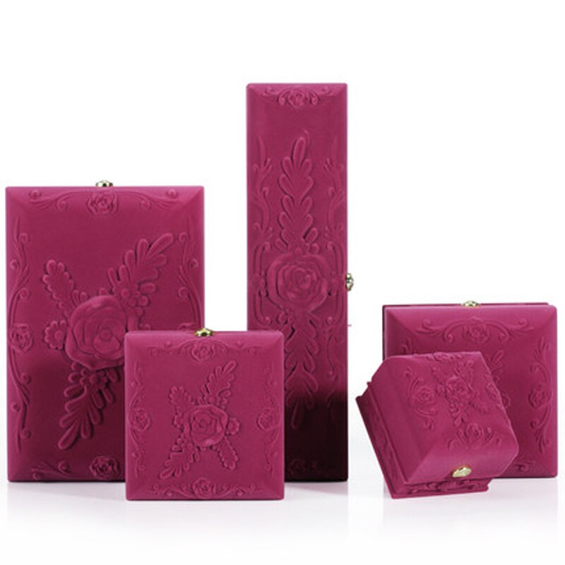 Joyero de terciopelo rosa en relieve para anillos, pendientes, collar, conjunto de joyas de exhibición, Cajas de para joyas, caja de baratijas