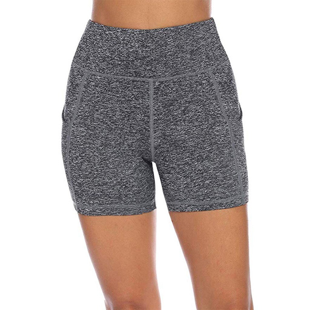 Women's Shorts High Waist Fitness Sports Biker Shorts Yo-ga Short Abdomen Control Training Running Yoga Shorts With Pocke#35: Gray  / L