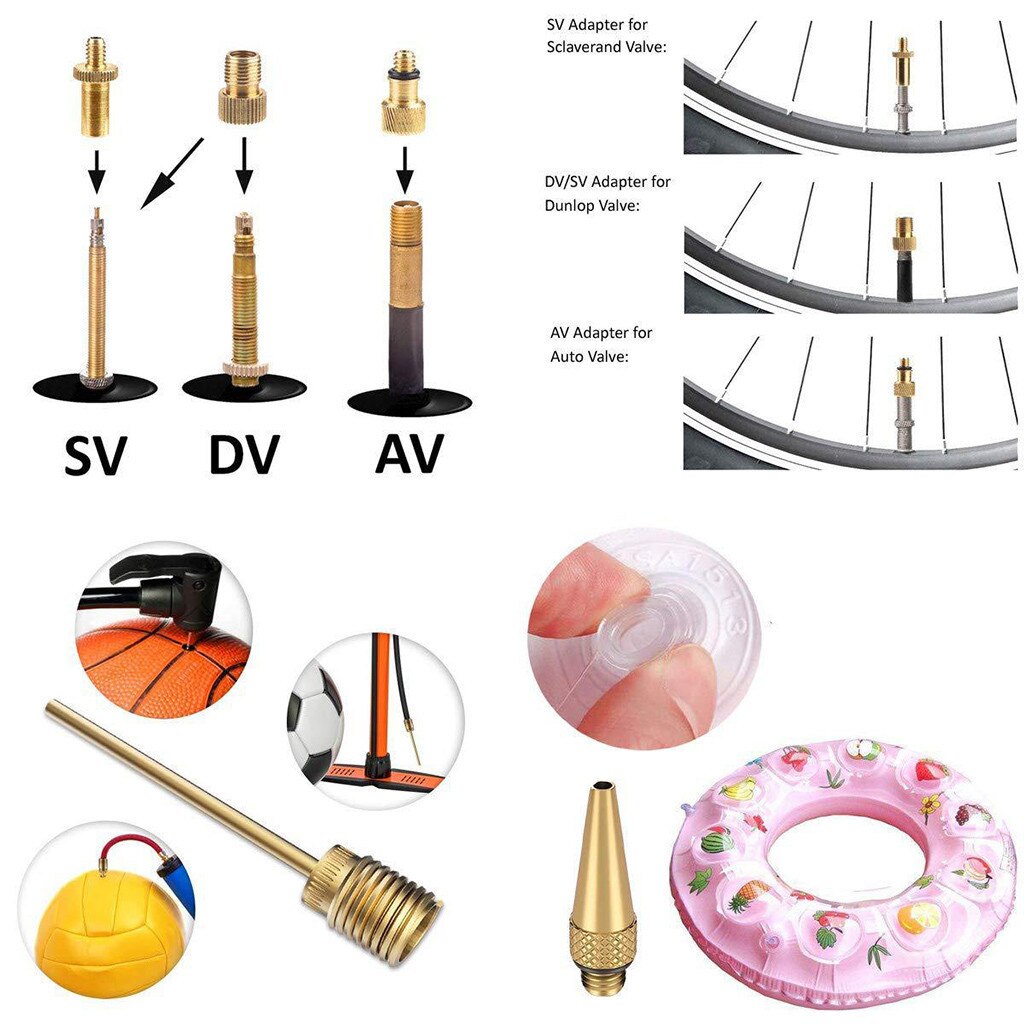 1 jeu de buses de Conversion de pompe à vélo en cuivre, outils d'adaptateur de coq à Air, anneau d'étanchéité de , adaptateur de Valve de vélo