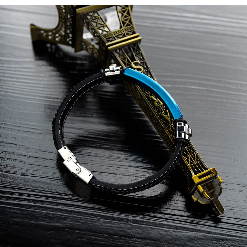 Eyeyoyo 210 Mm Eenvoudige Leer Titanium Stalen Armband Mannen Vintage Roestvrij Stalen Armband