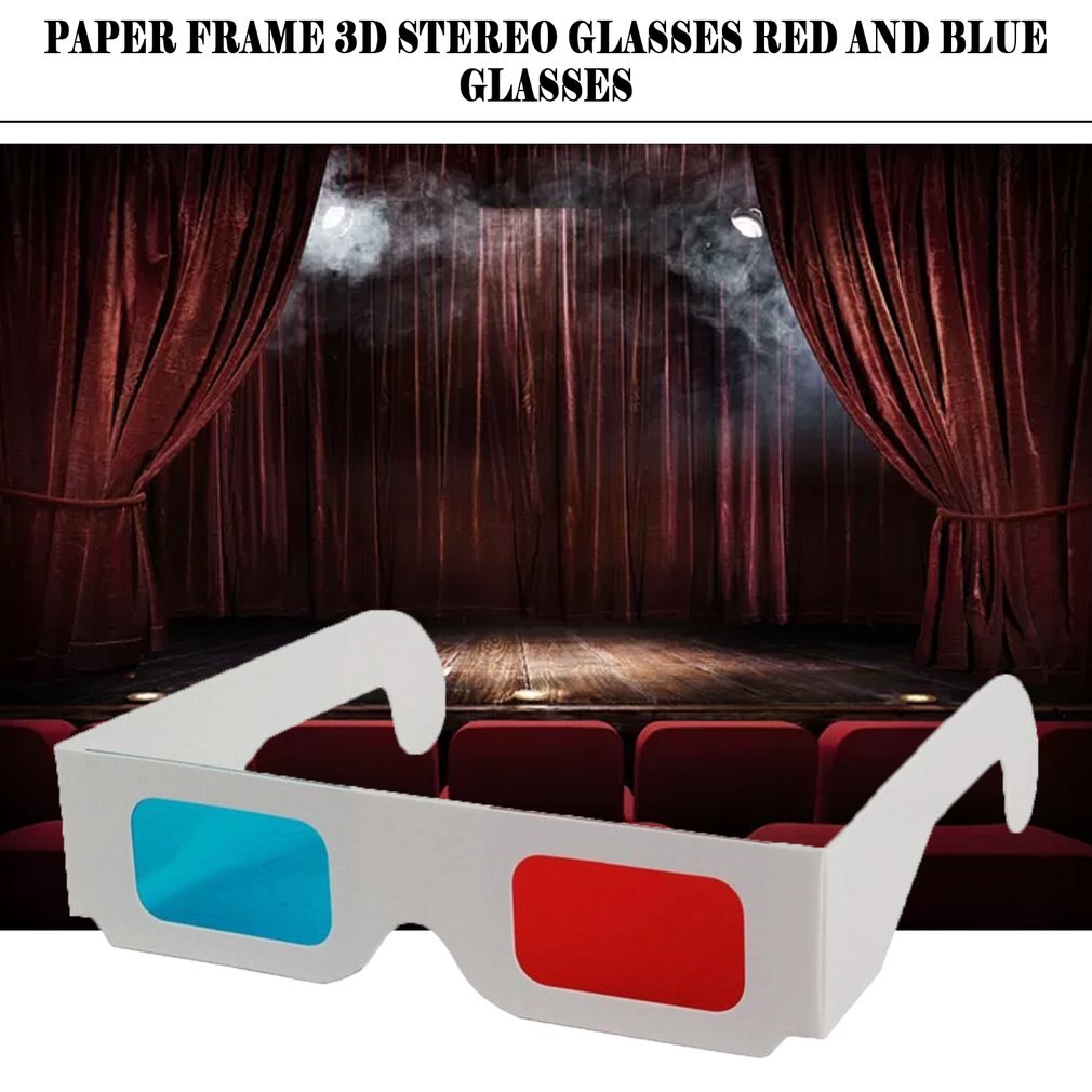 100pcs/lot Universal Paper Anaglyph 3D Glasses Paper 3D Glasses View Anaglyph Red/Blue 3D Glass For Movie Video EF