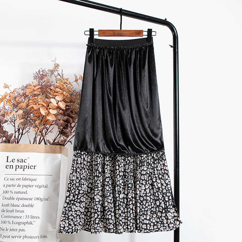 Jupe longue plissée en mousseline de soie imprimé léopard pour femmes, printemps, Vintage, ligne A, élastique, taille haute, VD2285
