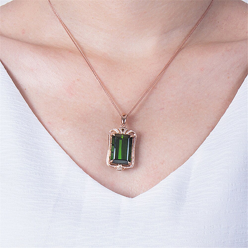 Big vintage emerald gemstones green crystal pendant necklaces for women zircon diamonds rose gold choker jewelry bijoux bague