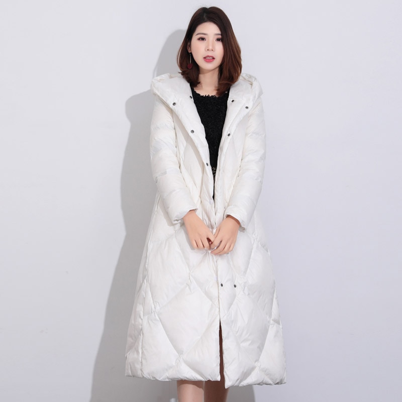 Neue Lange Weiße Ente Unten Jacke Mit Kapuze Weibliche Ultral Licht lässig Weiche Warme Mantel Winddicht Größehe Größe Gute quanlity