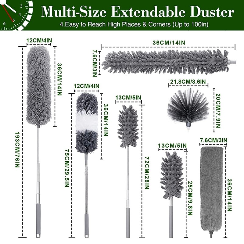 Microfibre Extendable Feather Duster Kit, Dusting Cloth,Washable and Dusting Mop for Home, Effortlessly Removes Dust