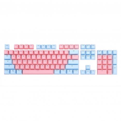 104Pcs/1 Set ABS Dual Colors Backlight Keycaps English Replacement Button Set for Game Keyboard Key Cap Switches: Blue Pink