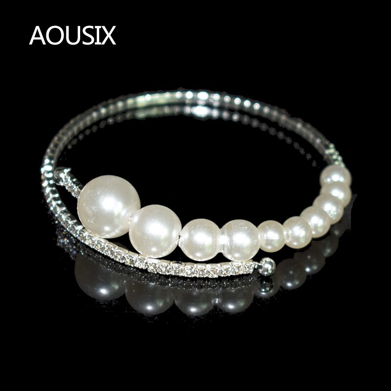 Bracciale in cristallo di perle imitazione moda bracciale da donna placcato in oro argento 1/2 bracciale con strass bracciale Pulseras Mujer regalo: 1row-10K-silver