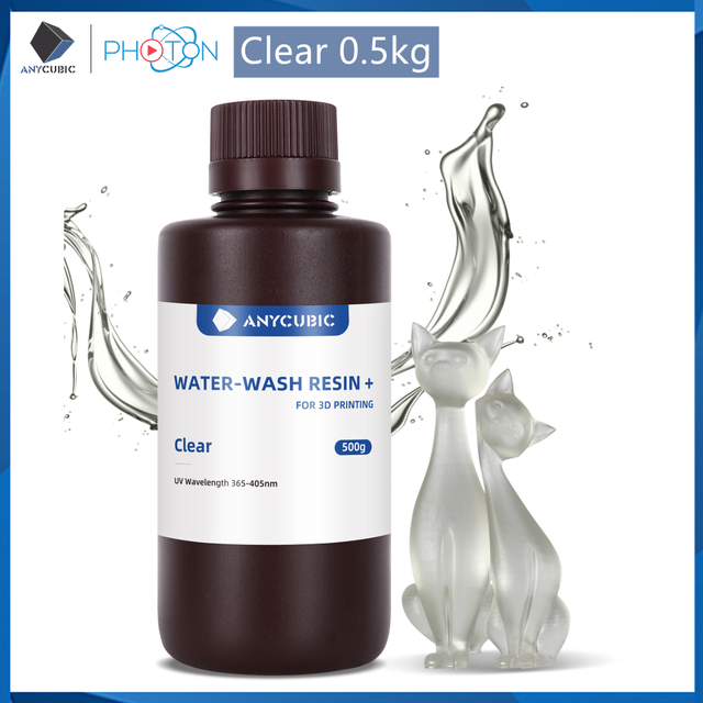 ANYCUBIC Water-Wash 3D Printer Resin Water-Washable High Precision Low odor And Low Viscosity for LCD resin 3D printers Photon: Clear 500g