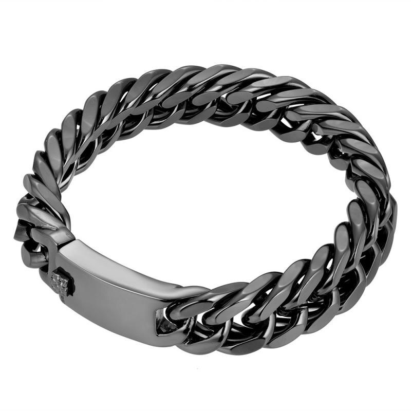 Pulseira masculina cubana, bracelete de metal banhado a ouro: black