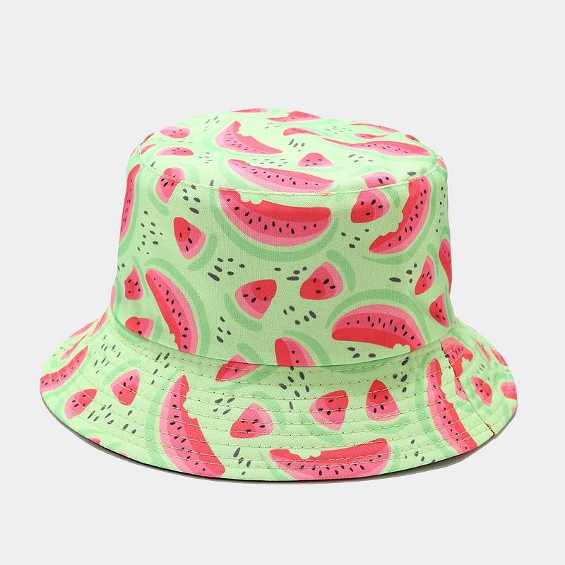 Chapeau Bob à imprimé banane pour femmes, style pastèque, réversible sur les deux côtés, idéal pour les loisirs, printemps été: green