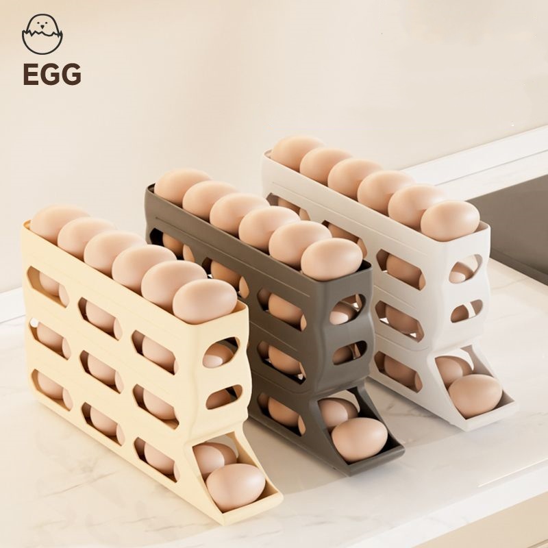 Automatic Roll-out Egg Storage Device Household Refrigerator Side Door Storage Box Egg Box Kitchen 4 Layer Can Hold 30 Eggs Rack