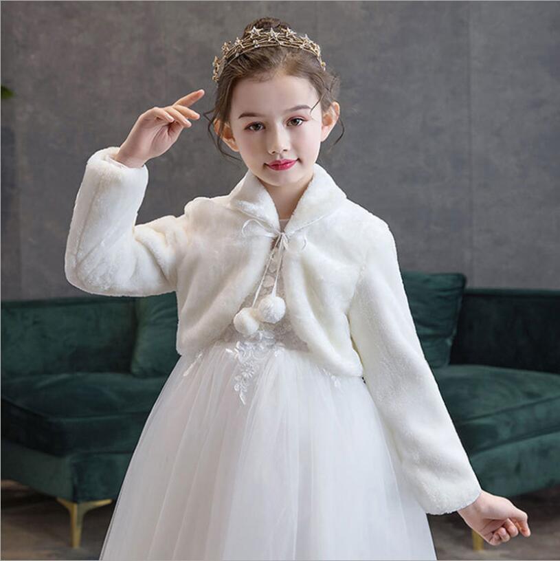Kid Winter Coats For Girls Faux Fur Cape Wedding Warm Cloaks Shawl Shrug Outerwear Coats Baby Girl Plush Bow Cloak