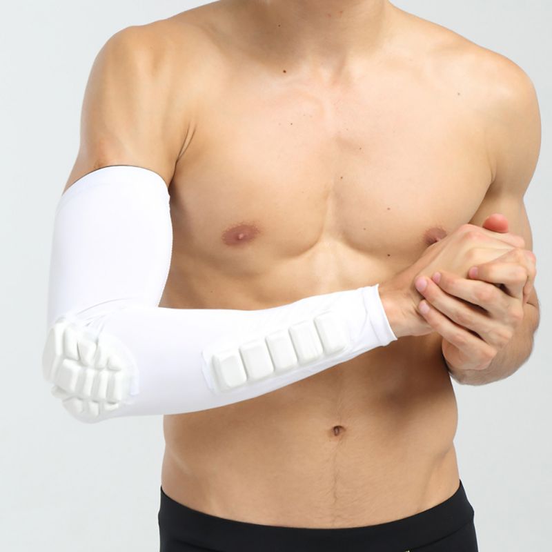 Arm Warmers Sport Basketball Sleeves Honeycomb Anti-collision Non-slip Compression Elbow Pads Protector Armband Safety Band: White / L