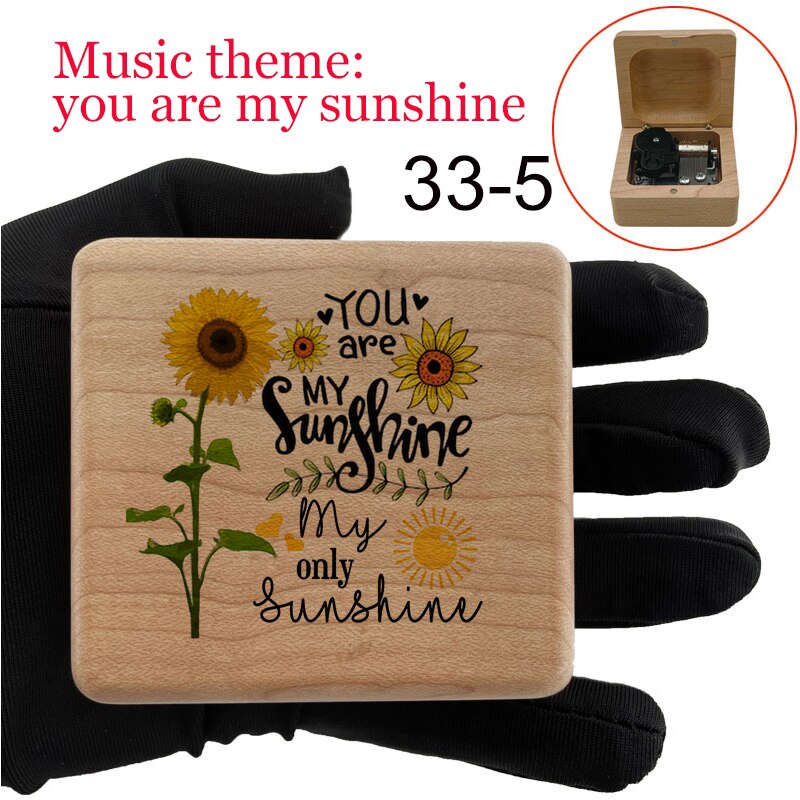 You are my sunshine music box wind up mechanical love quotes print wood dad birthday party family for wife Son Daughter: Blue