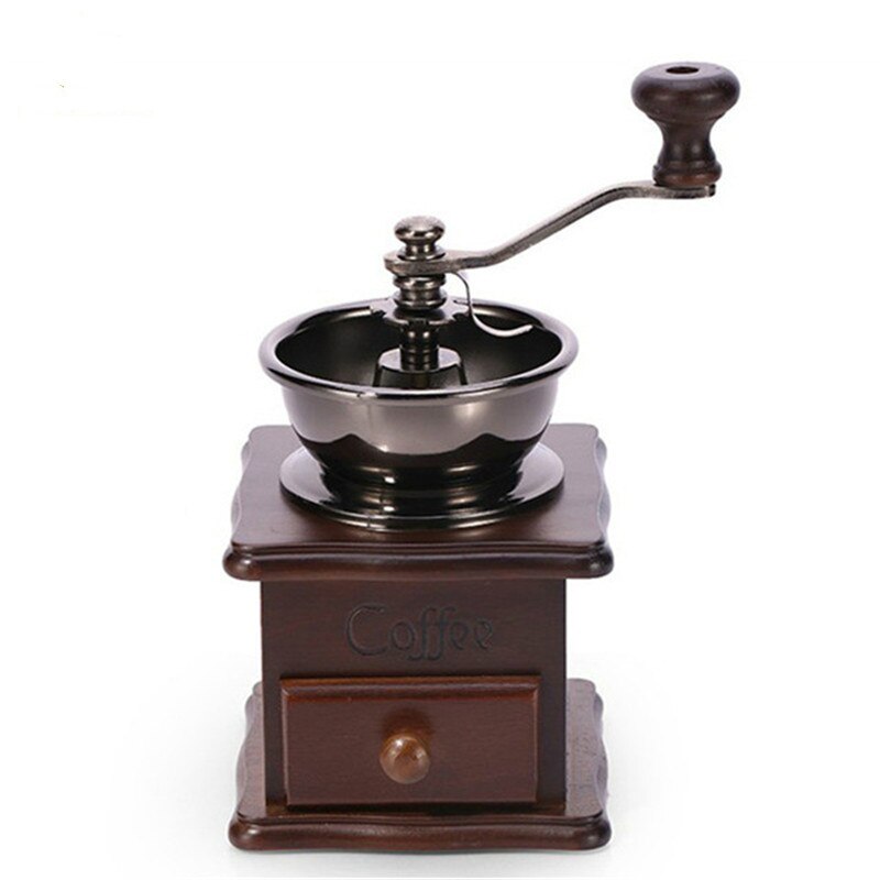 Klassisk tre manuell kaffekvern hånd støpejern retro håndlagde kaffebønner krydder mini burr mill kverner kjøkkenverktøy: En