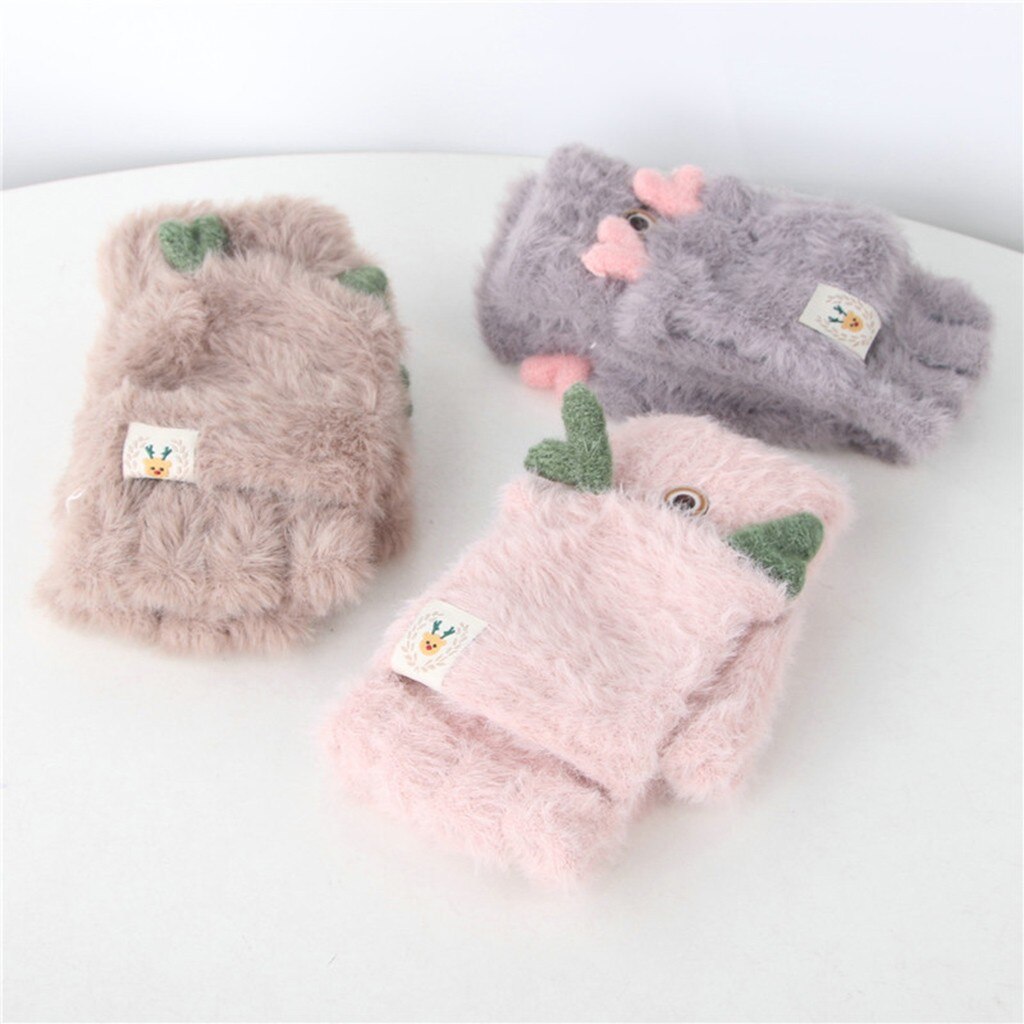 ARLONEET dziecko dziewczyny chłopcy zimowe dzianiny puchate rękawiczki cabrio trzepnięcie szczyt rękawiczki szwy polarowe oraz aksamitne ciepłe rękawiczki CO22