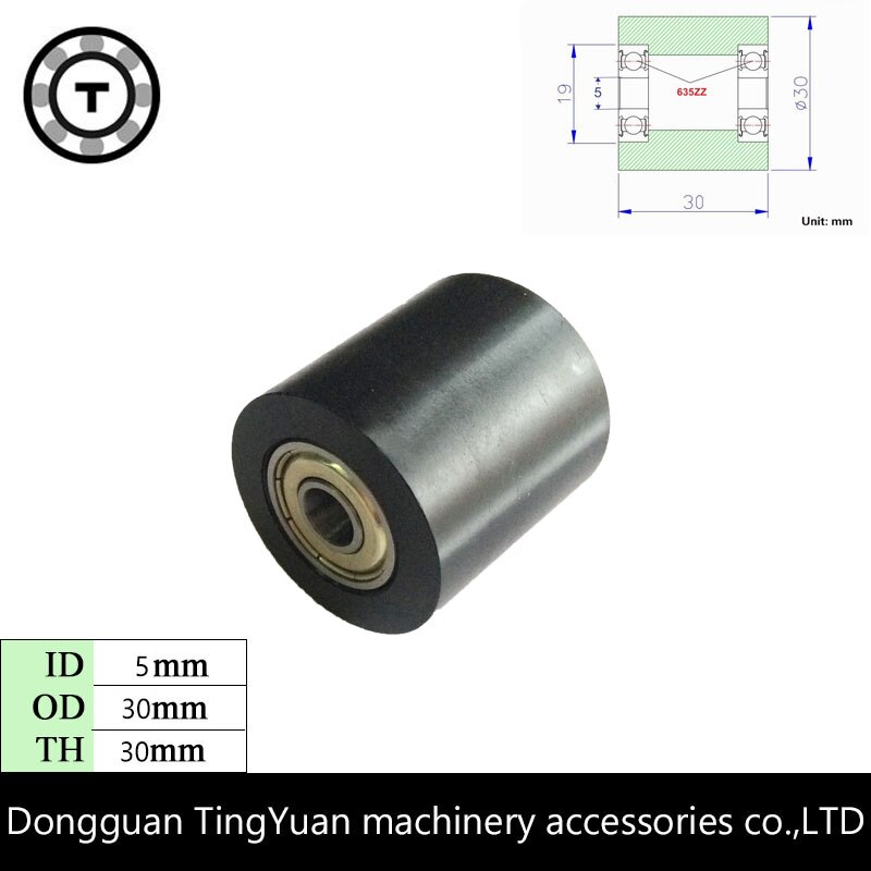 2 stuks/partij lagers tpu pu polyurethaan 635zz kogellagers assemblagelijn rolwiel 5*30*30mm od 30mm pu katrol