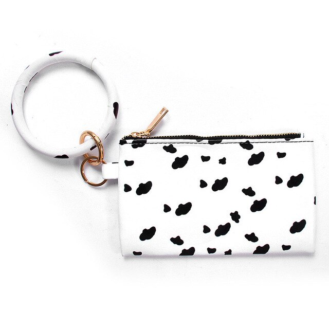 Multi-purpose Pu Leather Flower Leopard Printed Phone Wallet O Key Rings Women Wristlet Bracelets Key Chain: L