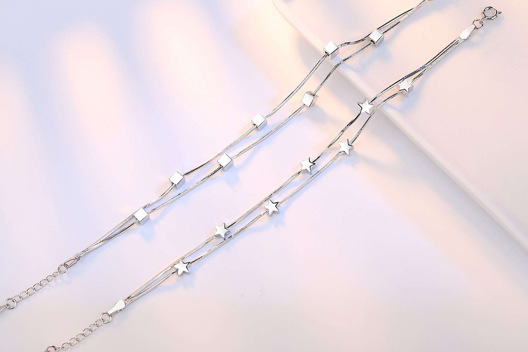 925 Sterling Silver Bracelet For Women Star Box Chain Bracelet Korea Jewelry