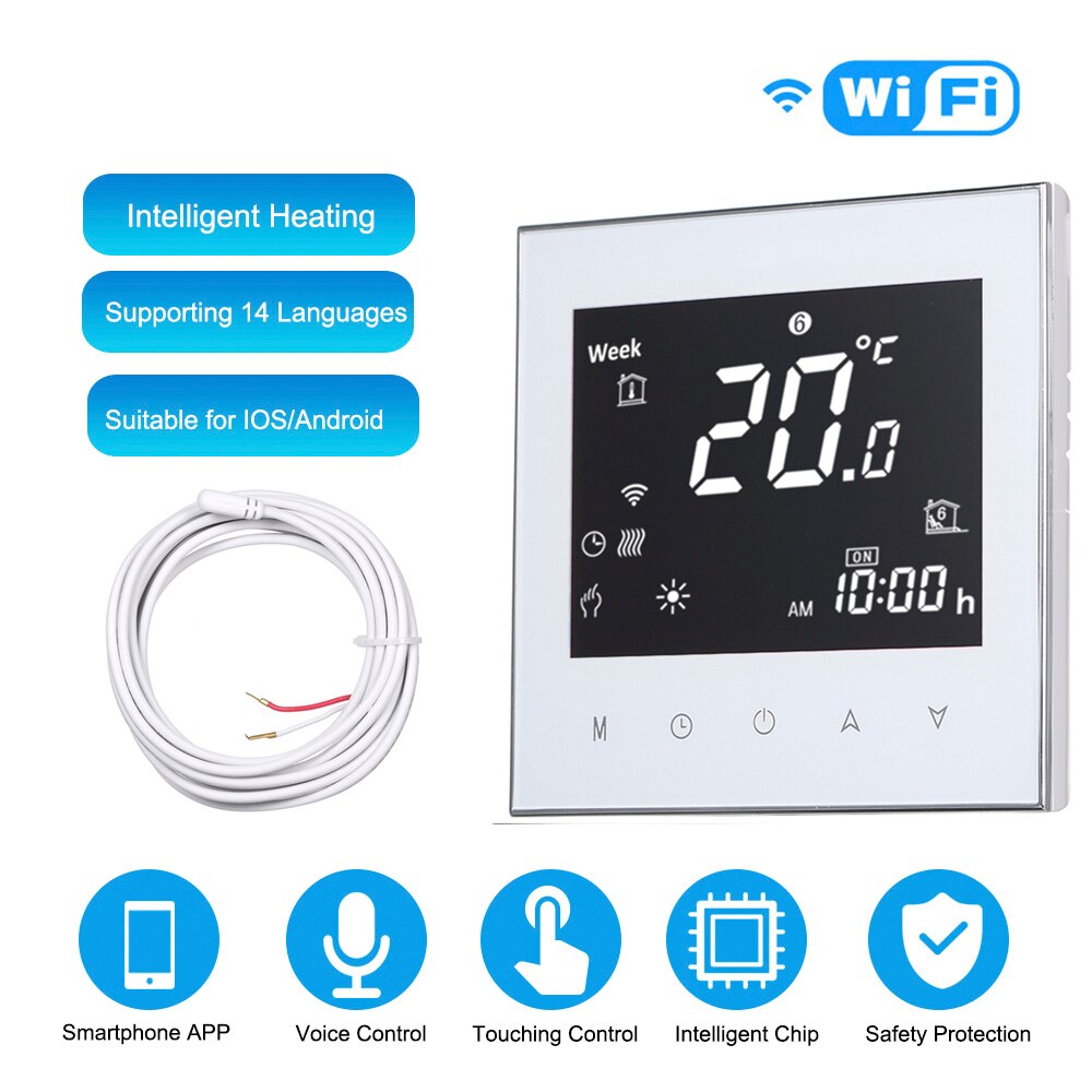 WiFi &amp;Touch screen control Thermostat for Gas Boiler Heating or Water Floor Heating Temperature Controller AC 95-240V BHT2000GB: GB white with wifi