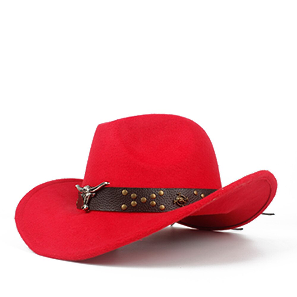 Steampunk Child Kids Wool Hollow Western Cowboy Hat boy girl Outblack Sombrero Hombre Jazz Cap Size 52-54: Red