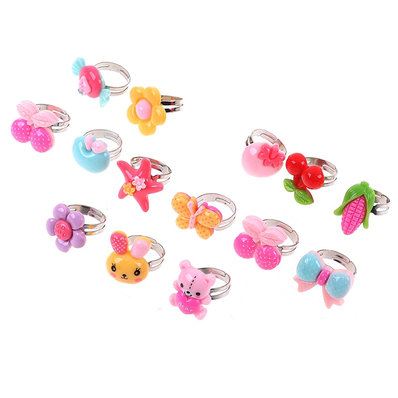 10 Teile/los kinder Cartoon Ringe Baby Kinder Ringe Für Mädchen Blume Tier Ring Set Mix Finger Ringe Jewery