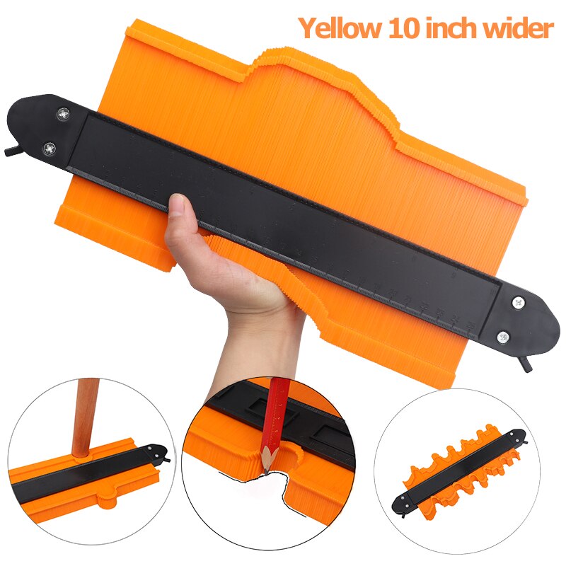 5/10 inch Multi-functional Contour Profile Gauge Laminated Tiles Tiles Edge Shaping Wood Measure Ruler Contour Gauge Duplicator: W25cm Yellow