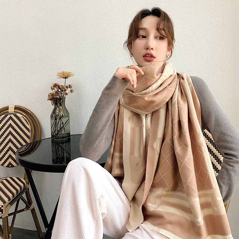 Écharpe de luxe noire à carreaux en cachemire pour femme, épaisse, chaude, enveloppe, Pashmina, pour l&#39;hiver: W 03