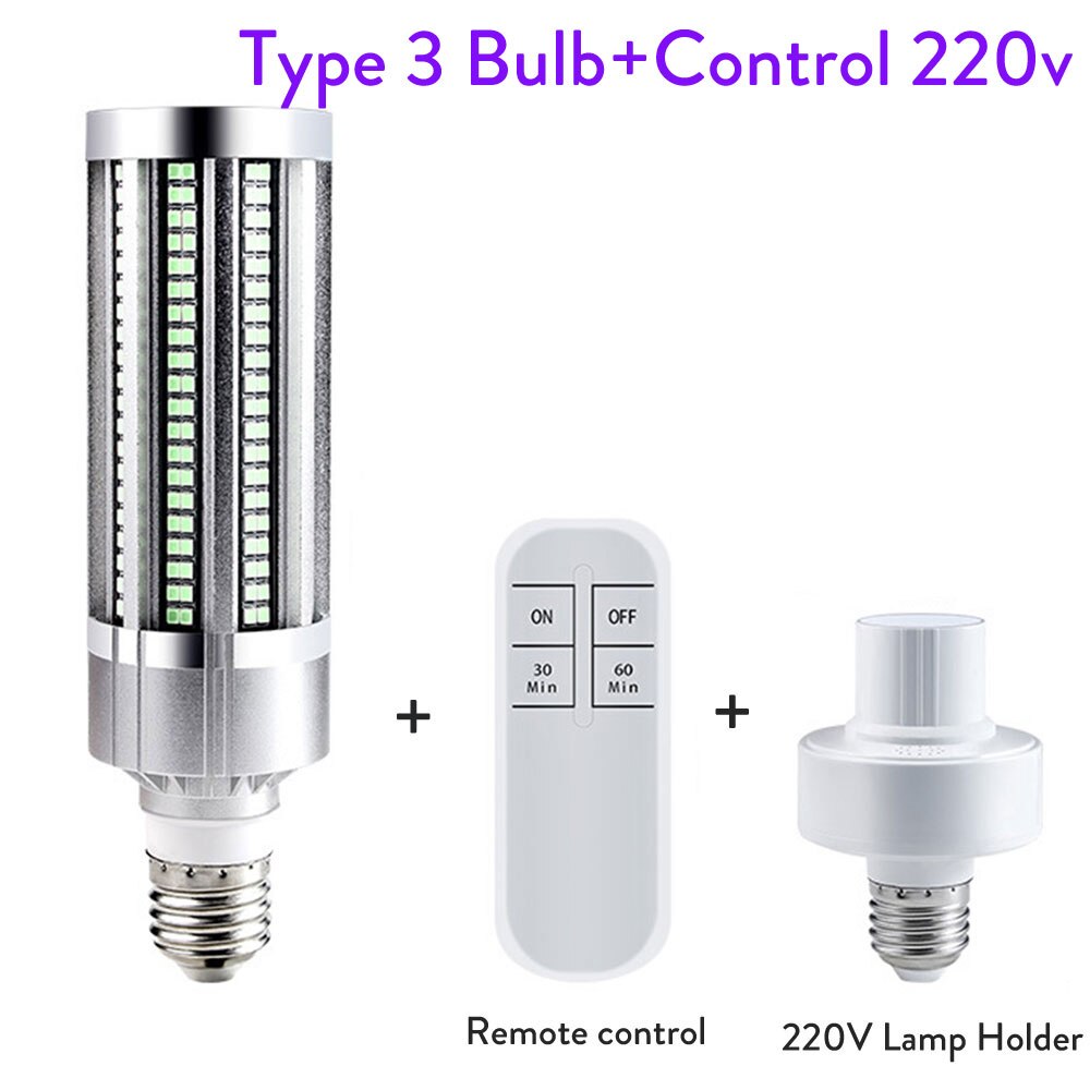 E27 60W 40W Uvc Led Kiemdodende Uv Licht Sterilisator Ultraviolet Licht Uv Desinfectie Lamp Eliminator Buis Ac 220V 110V: 3 With Control 220v