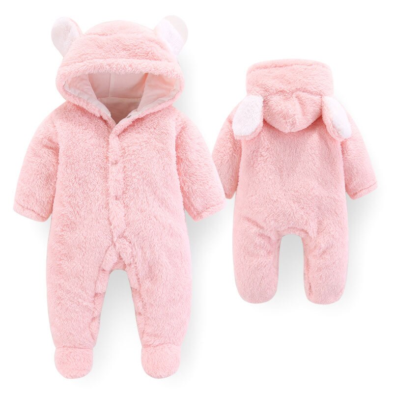 Baby Hooded Sherpa Kinderwagen Winter Warm Snowsuit Katoen Fleece Hooded Romper Jumpsuit Voor Ourdoor FOU99: Roze / 6m