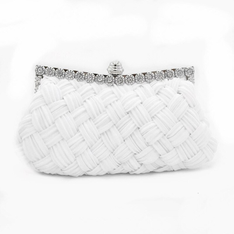 Femmes sacs soie et Satin tricoté diamant enveloppé dîner enveloppé avec la main de la mariée de diamant enveloppé avec la robe pliée sac de dame: white