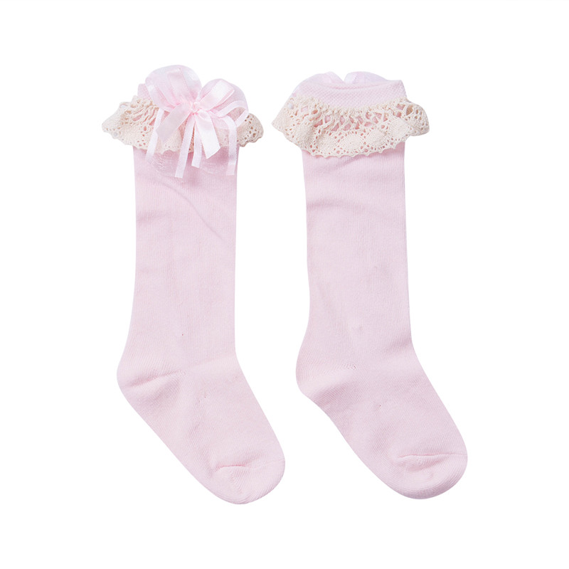 Cute Girl Kid Knie Hoge Stocking Lente Herfst Prinses Kant Boog Baby Peuter Warm Kousen Meisjes 1-6Y: Roze / 1 to 3T