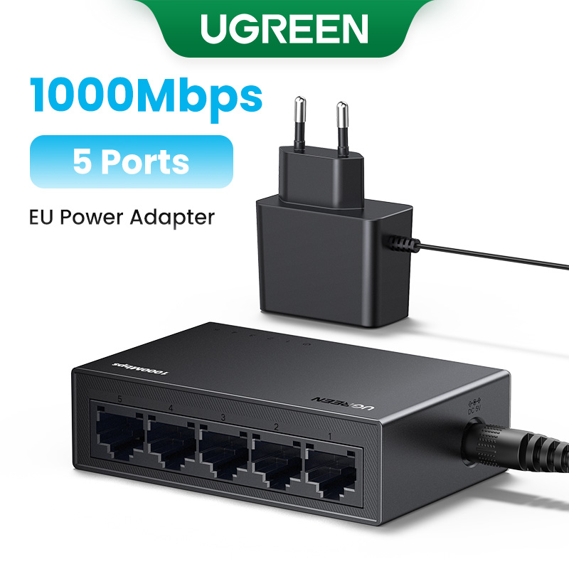 Ugreen switch ethernet 1000mbps mini extensão de rede 5/8 portas todos os gigabit para roteador lan hub completo/meio duplex plug and play: Branco