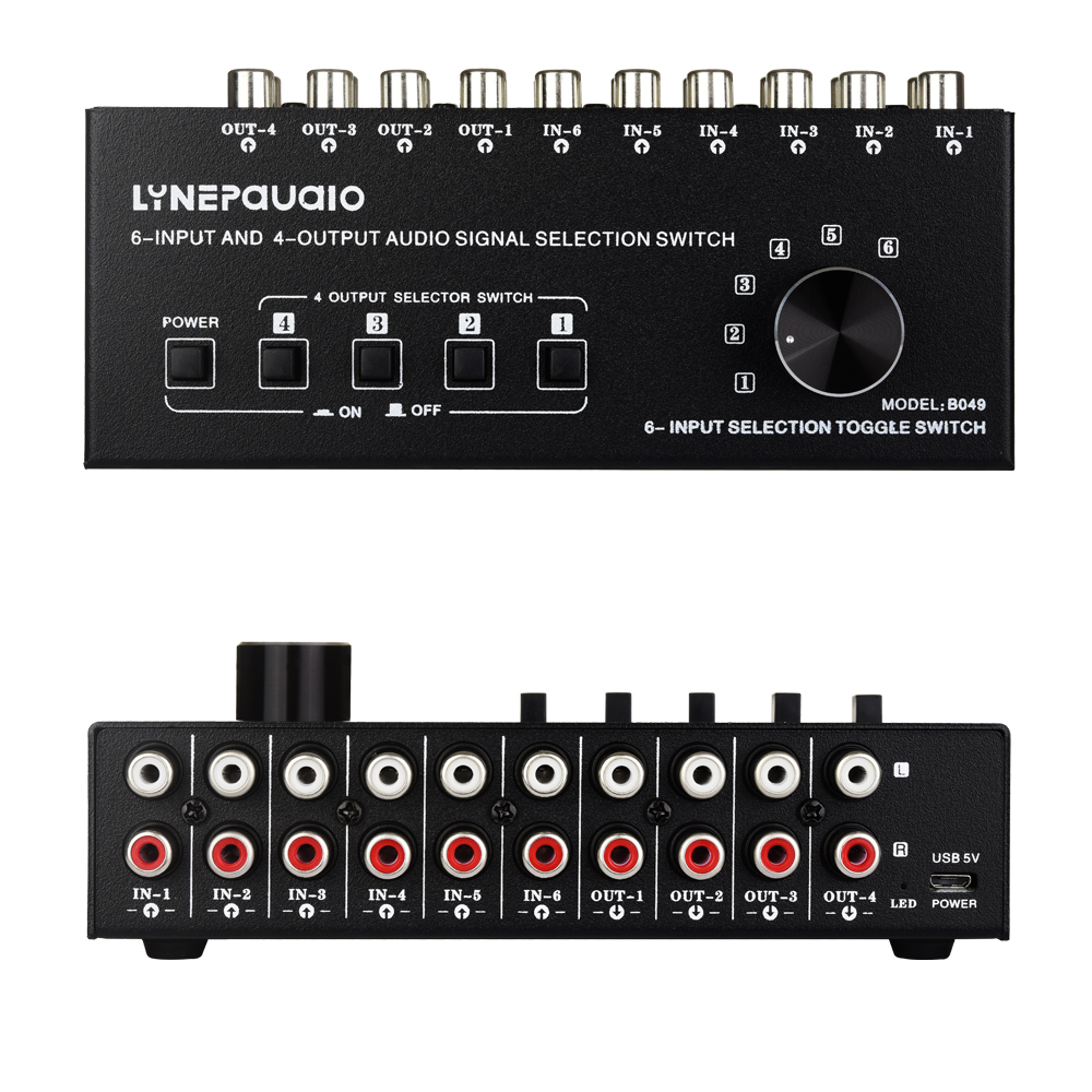 6-in 4-out audio signal selection switcher\audio switcher output switching control can output RCA interface at the same time