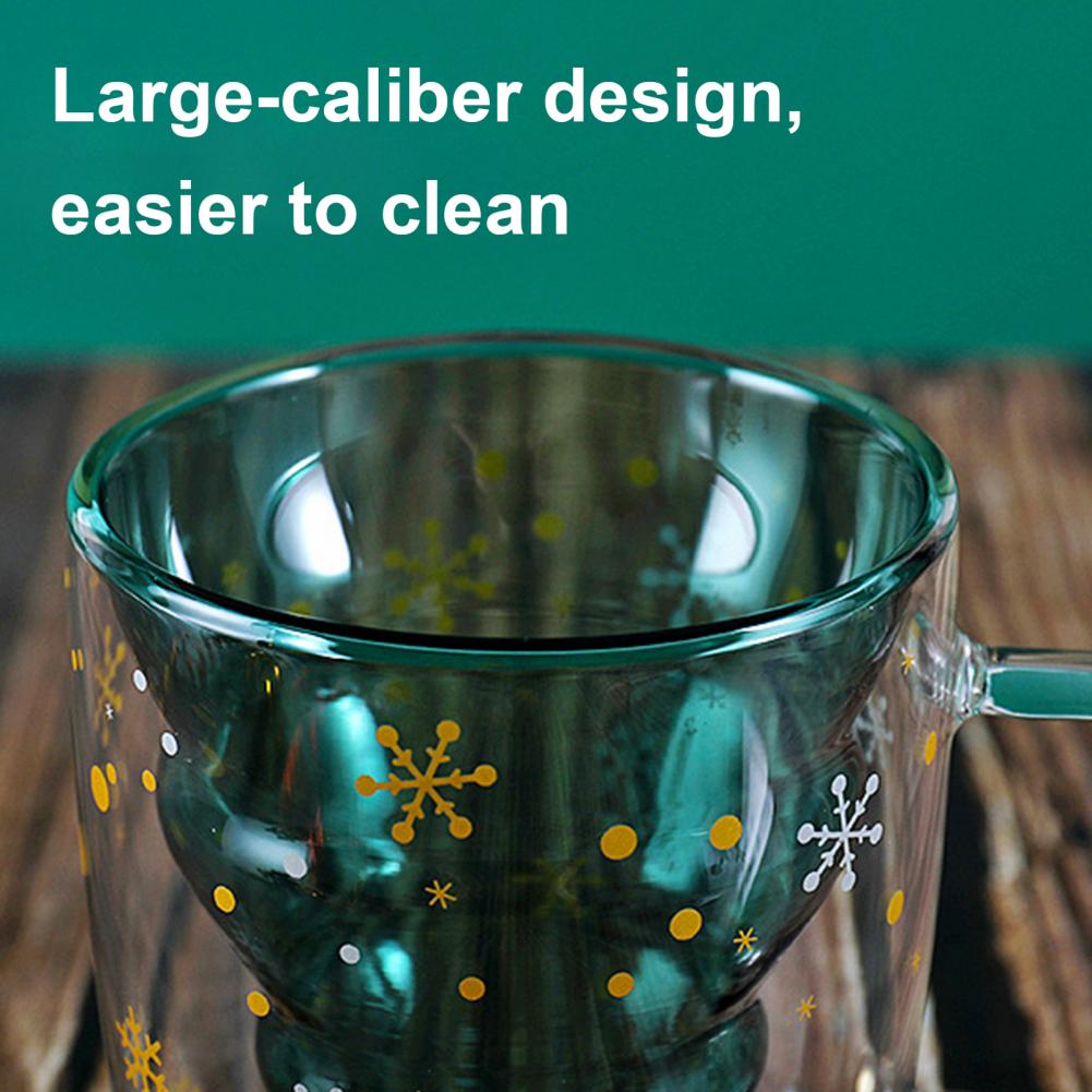 Taza de vidrio de doble capa con mango para té, vaso de vidrio de borosilicato de alta resistencia al calor con forma de árbol de Navidad, herramientas de cocina, 250ML