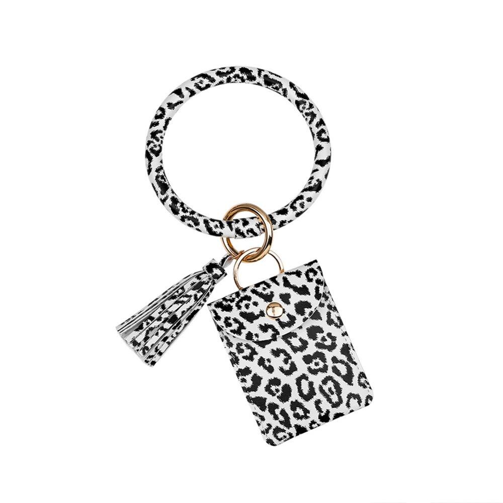 Keychain Card Bag for Women Men Leopard Wallet PU Leather Tassel Kabaw Bracelet Keychain Jewelry