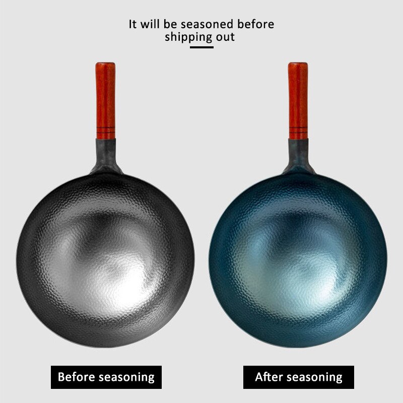 Handgemaakte Ijzeren Wok Non-stick Wok Gietijzeren Pot Afneembare Houten Handvat Keuken Huishoudelijke Kookpot Kookgerei Gasfornuis