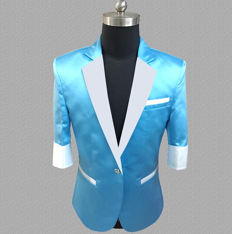 Sky blue blazer men suits designs jacket mens stage costumes singers clothes dance star style dress punk rock masculino homme