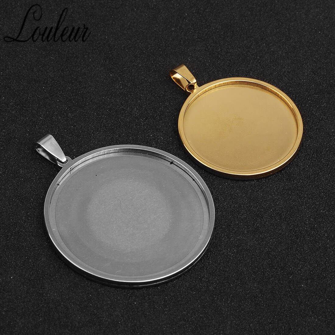 Cabujón con colgante de acero inoxidable, Base para camafeo, bandeja con bisel en blanco, suministros para joyería, , 20/35/40mm