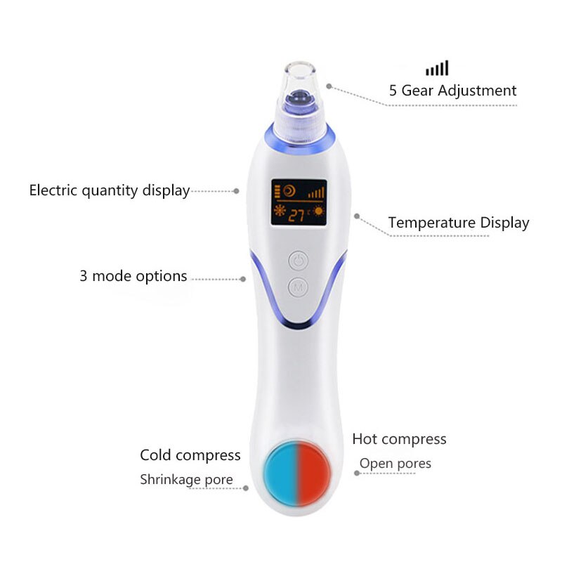 5 Level Pro Vacuum Pore Cleaner Blackhead Remover Cold Electric Strong Suction Pore Vacuum for Nose Face blackhead remover