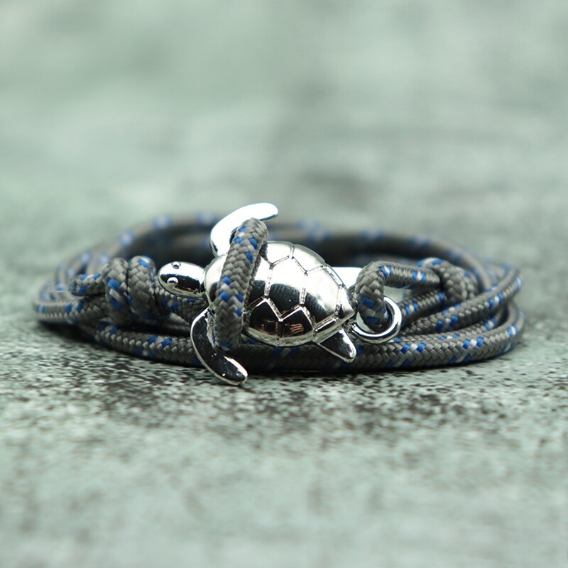 Pulsera de tortuga de mar Paracord hecha a mano para hombre y mujer, brazalete de vikingo con cuerda multicapa, joyería