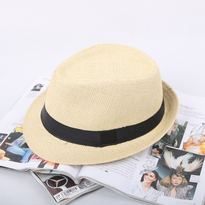 Jazz männer Hut Woven Stroh Sonnenschirm Hut Lässig Hut Gürtel Schnalle Strand Hut Stroh Sonnenhut Weiß Hochzeit Schwarz Gürtel frauen Fedoras Gorro: NO.2-Beige Yellow