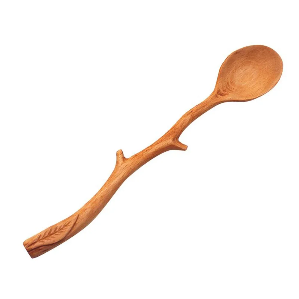 Japanese Style Beech Spoons Branch Shape Long Handle Scoop Coffee Stirring Spoon Soup Spoon Tableware: Brown