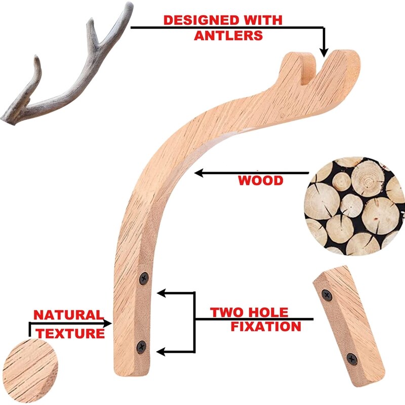 2 Pack Plant Hooks For Hanging Baskets,Wooden Plant Wall Hanger Indoor &amp; Outdoor,Wall Hooks For Hanging Plants