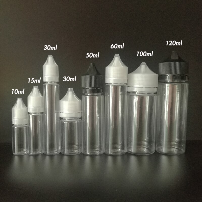 100pcs Empty Fat E Liquid bottles 10ml 15ml 30ml 60ml 100ml 120ml PET Long Plastic Dropper Bottle for E Liquid E juice