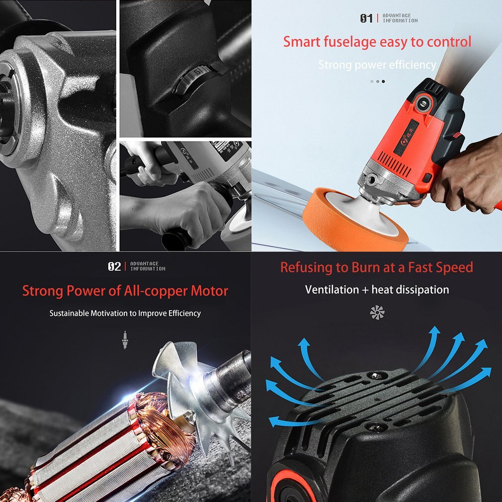 1100W 220V Electric Car Polisher Machine Auto Polishing Machine Adjustable Speed Sanding Waxing Tools Car Set Power Tool EU Plug