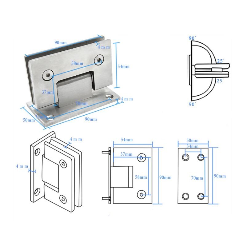 8-12Mm Glazen Deur Scharnier Badkamer Douche Deur Frameloze Beugel Wandmontage Deur Scharnieren